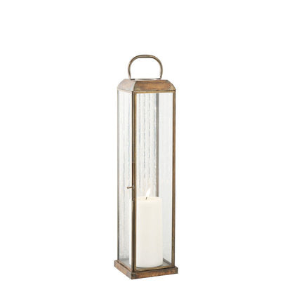 Antique Brass Metal Lantern - Glass Herslev Lantern, 12x12x49 cm