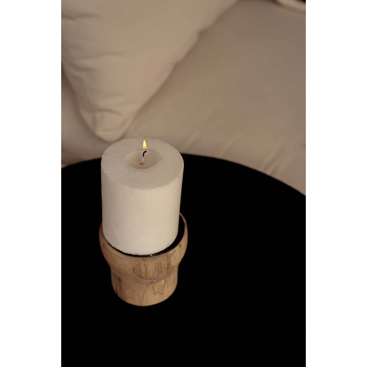 Teak Wood Tea Light Candle Holder – Black Candle Pin