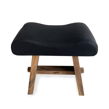 Suar Wood Stool with Leather Seat - Natural Black