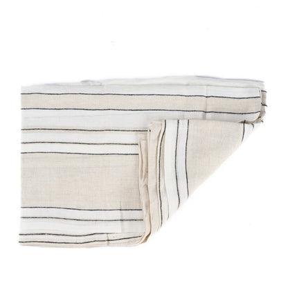 Linen Tablecloth - Natural Black and White Striped - 150x250