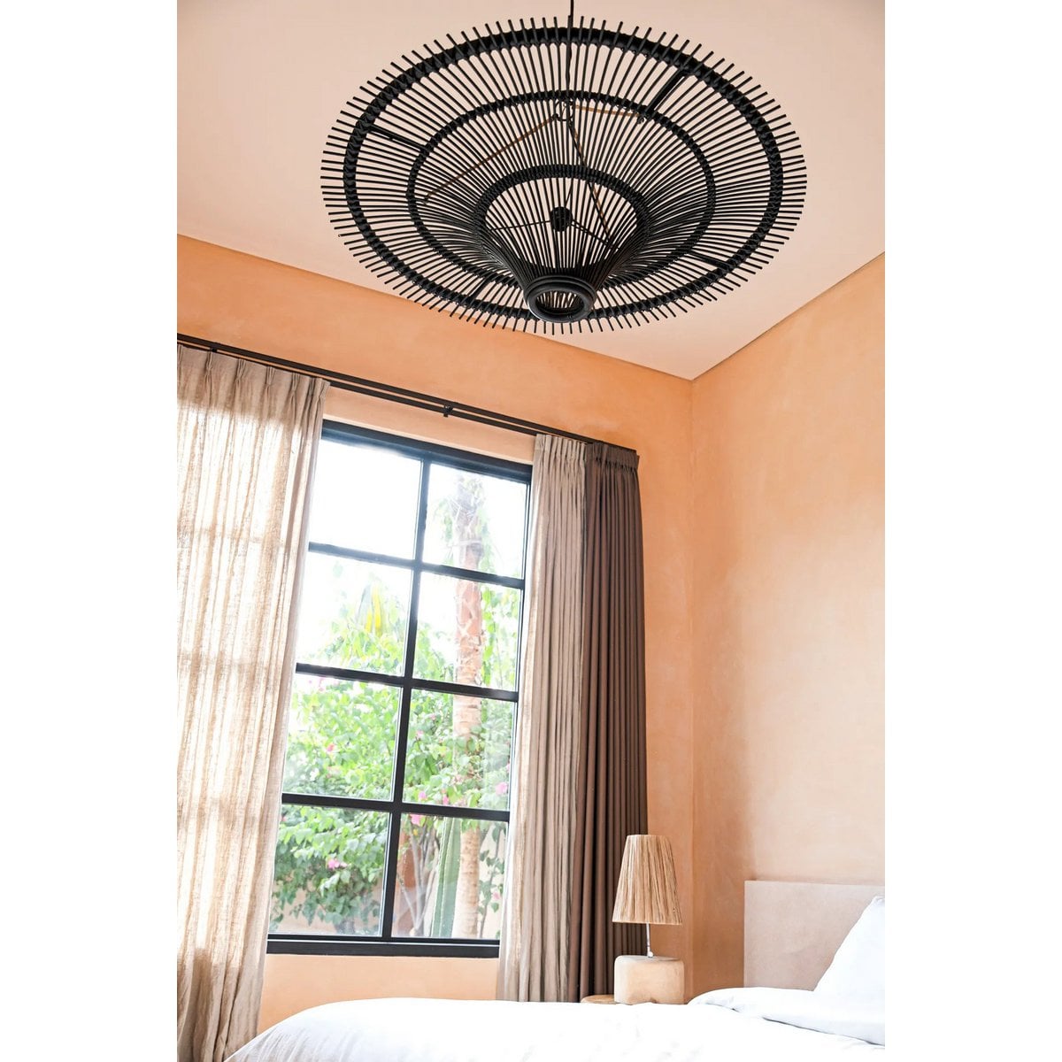 Rattan Pendant Light - Large Black Handwoven Ceiling Fixture