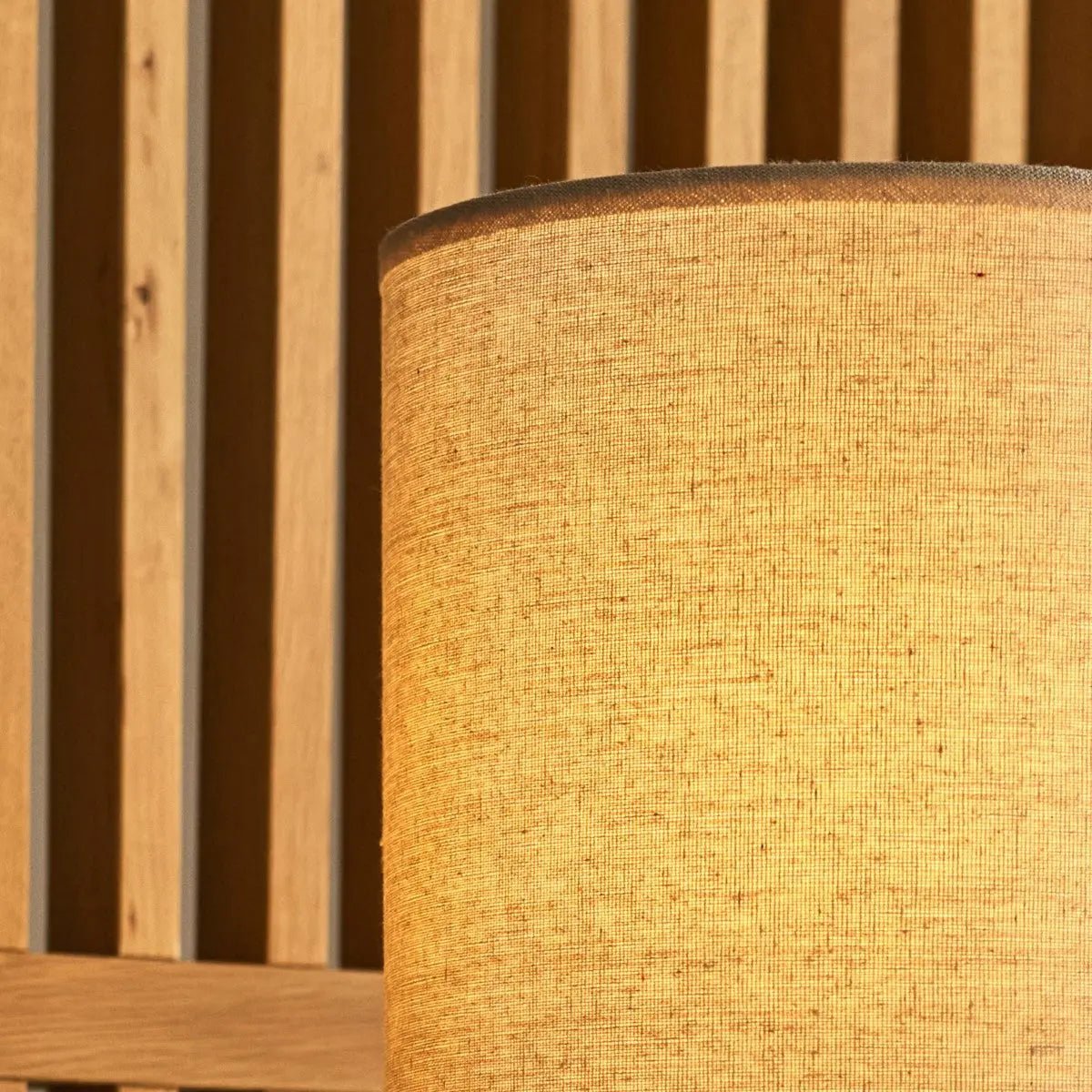 Wooden Table Lamp with Linen Shade - Dark Brown Rustic Home Lighting