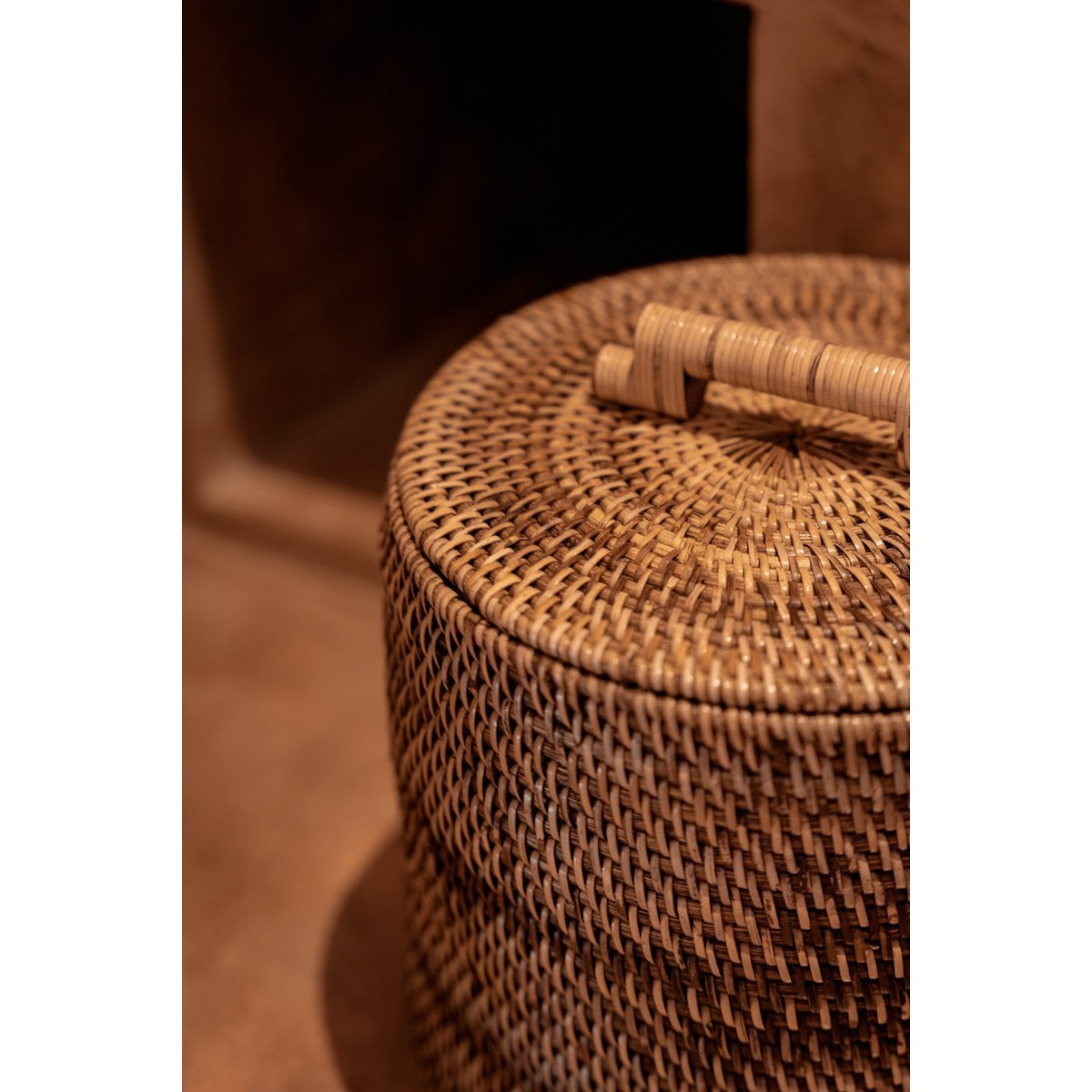 Rattan Storage Basket - Low Brown Handwoven Bin