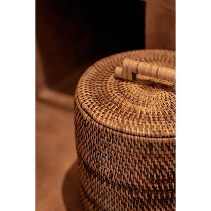 Rattan Storage Basket - Low Brown Handwoven Bin
