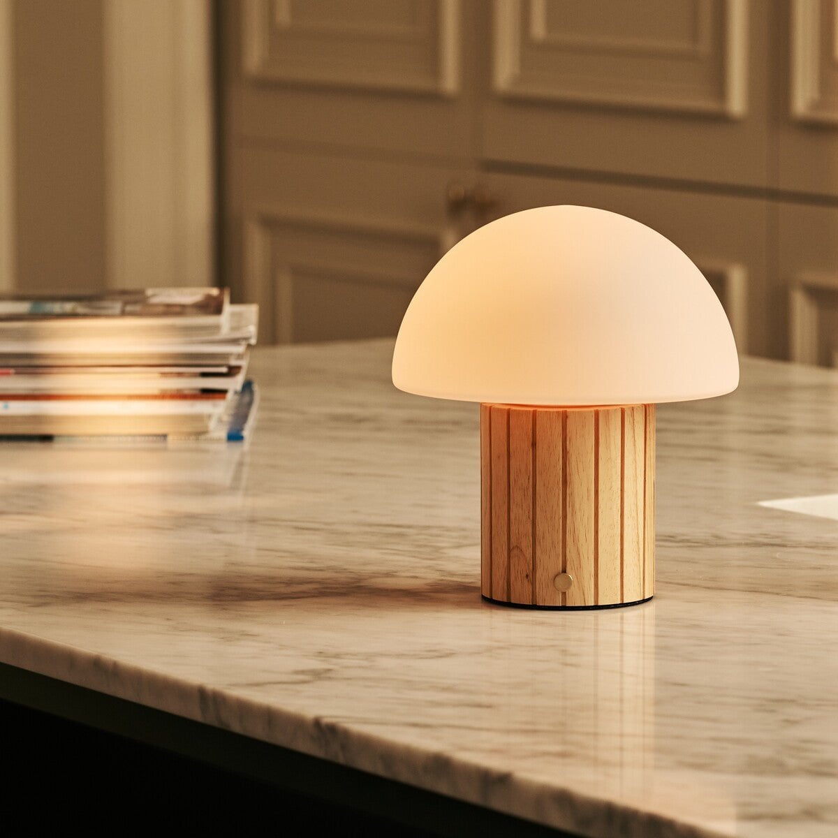 Siebe Light Brown Rechargeable Table Lamp | Dimmable, Modular Lampshade & 3 Light Colors