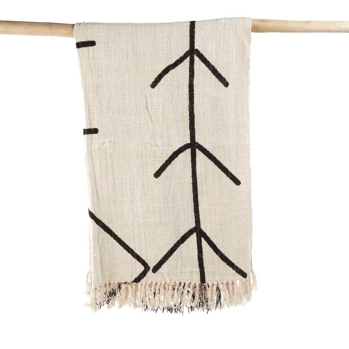 Cotton Bed Throw - Natural Black Evil Eye Design
