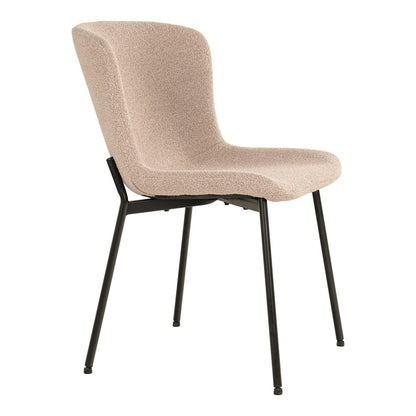 Bouclé Dining Chairs - Beige, Black Legs - Modern Set of 2