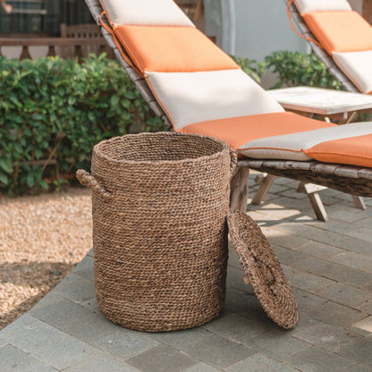 Water Hyacinth Storage Basket with Lid – Handwoven Ikat Laundry Bin