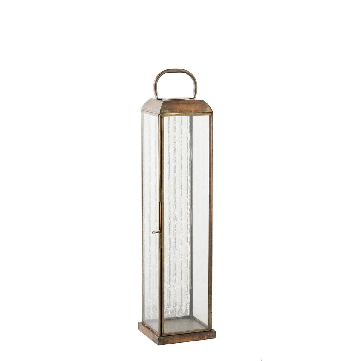 Antique Brass Metal Lantern - Glass Herslev Lantern, 12x12x49 cm