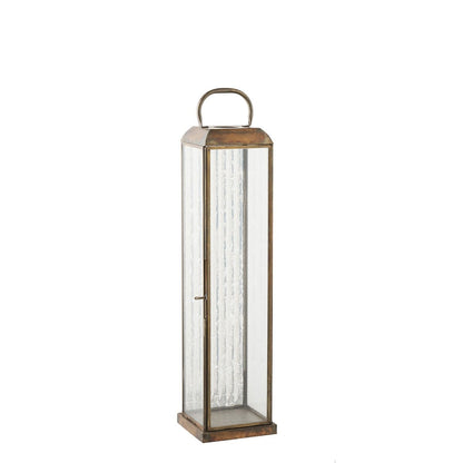 Antique Brass Metal Lantern - Glass Herslev Lantern, 12x12x49 cm