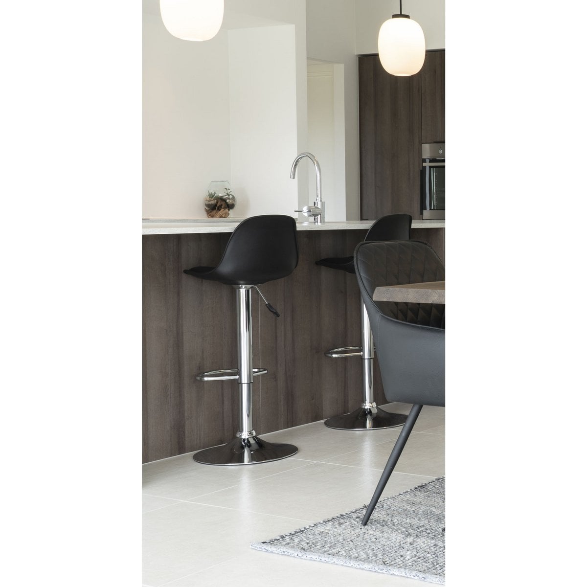 PU Leather Bar Stools - Black Trondheim Set of 2, Adjustable Height