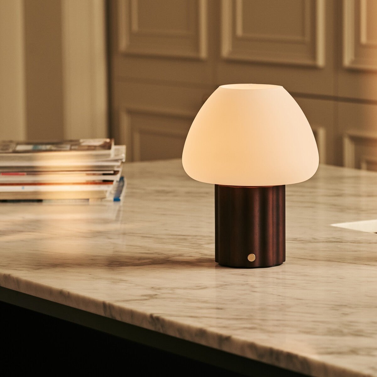 Sophie Dark Brown Rechargeable Table Lamp | Modular Lampshade, Dimmable & 3 Light Colors