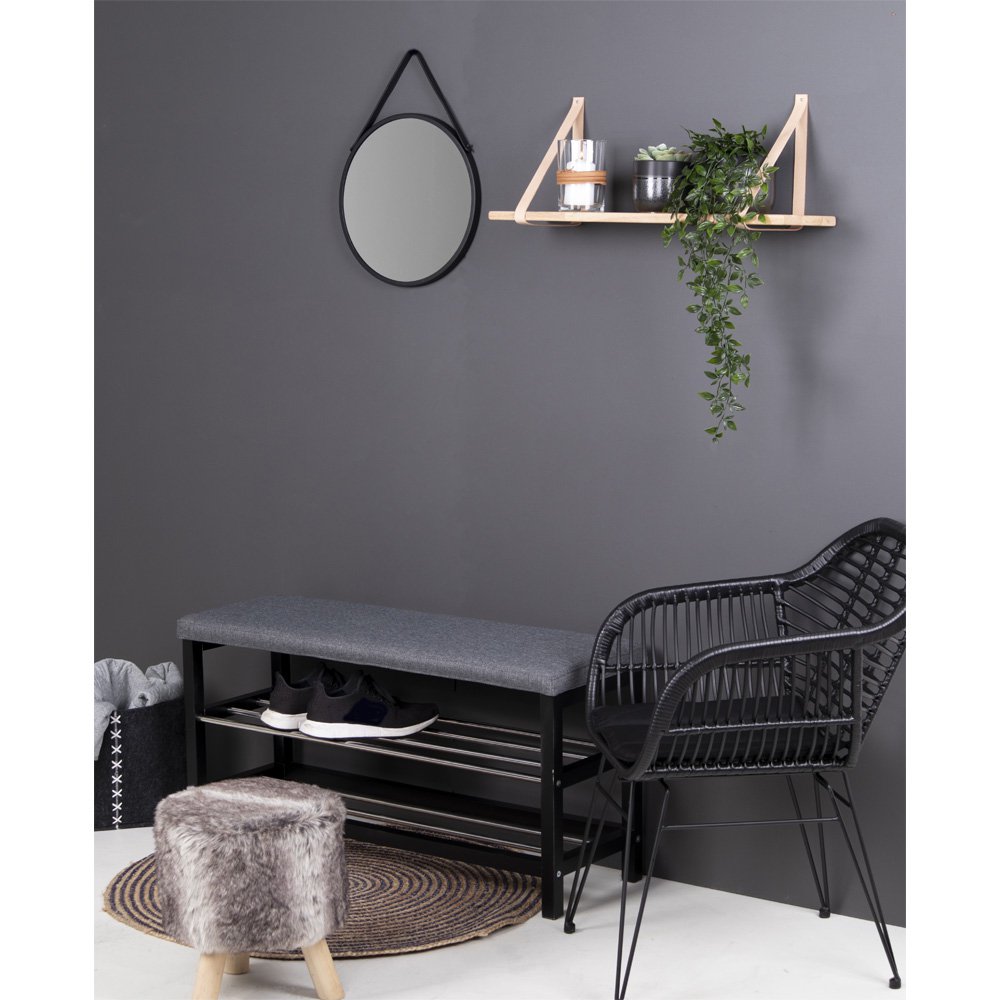 Black Steel Wall Mirror - Modern Round Mirror, 38cm