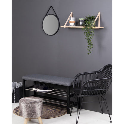 Black Steel Wall Mirror - Modern Round Mirror, 38cm