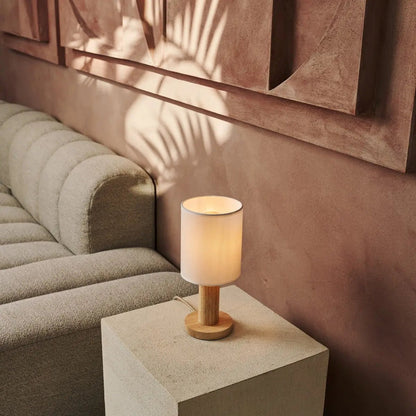 Fabric Table Lamp Light Brown Wood | Boris Bedside Reading Lamp