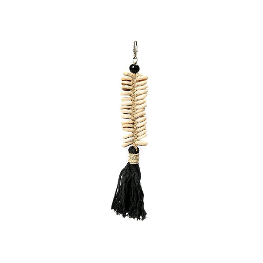 Μπρελόκ Macrame - Boho σχέδιο ψαροκόκαλου με λεπτομέρεια κοχυλιού - Μαύρο