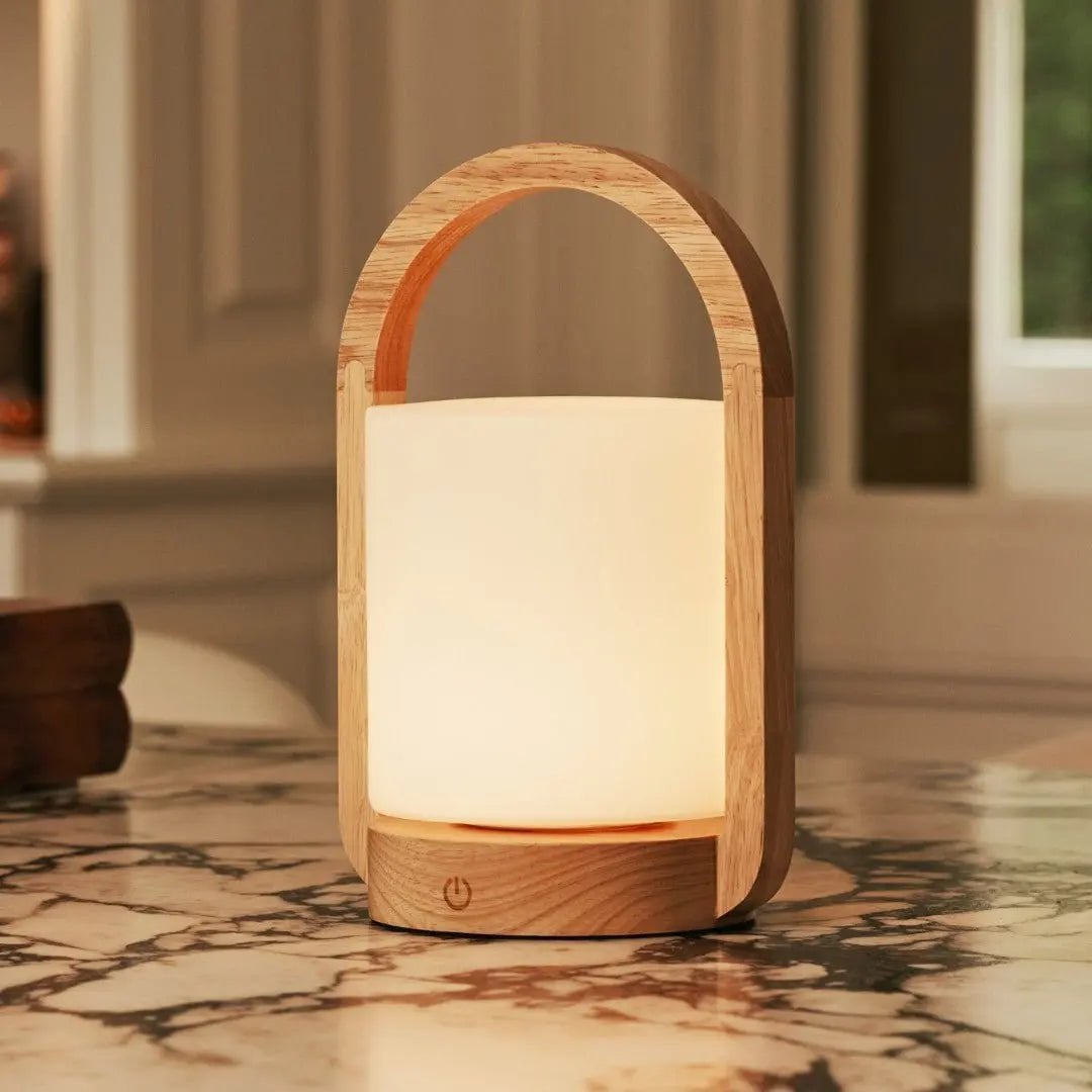 George Light Brown Wooden Rechargeable Lamp | Modern, Versatile & 3 Light Modes