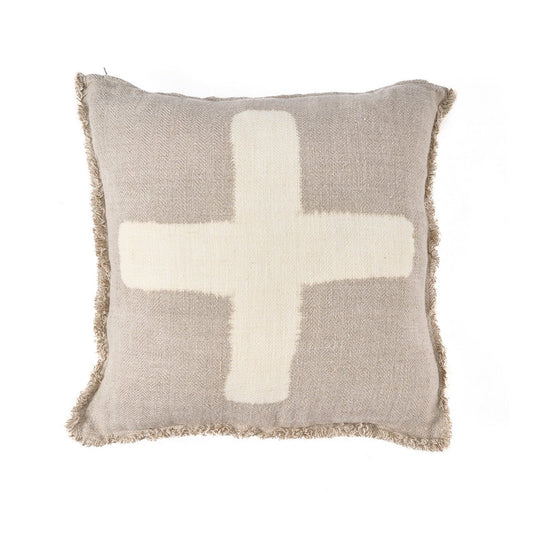 Linen Cushion Cover - Ivory Cross Design - Natural White, 50x50