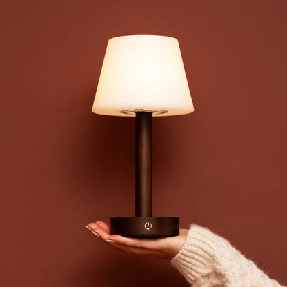 Zoë Dark Brown Wooden Rechargeable Table Lamp | Dimmable, USB-C, 80-Hour Battery