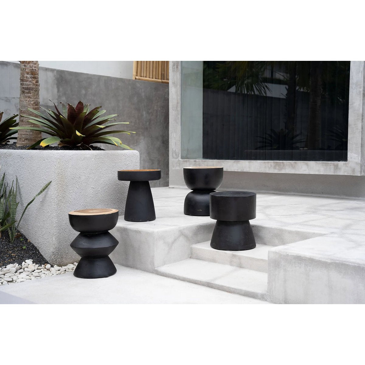 Suar Wood Side Table - Black Natural Rayu Design