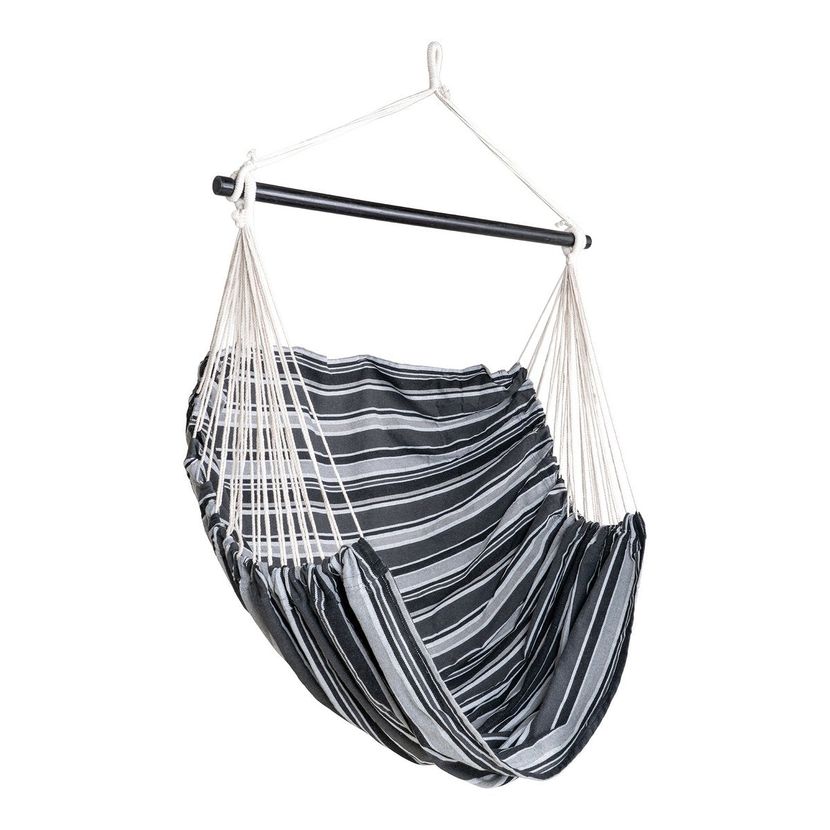 Cotton Hammock Chair - Grey & Black Hanging Chair for Patio, Larch Frame