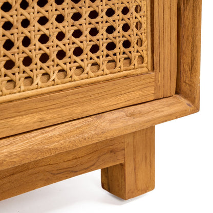 Rattan Nightstand Natural Teak – Woven Bedside Table with Drawers