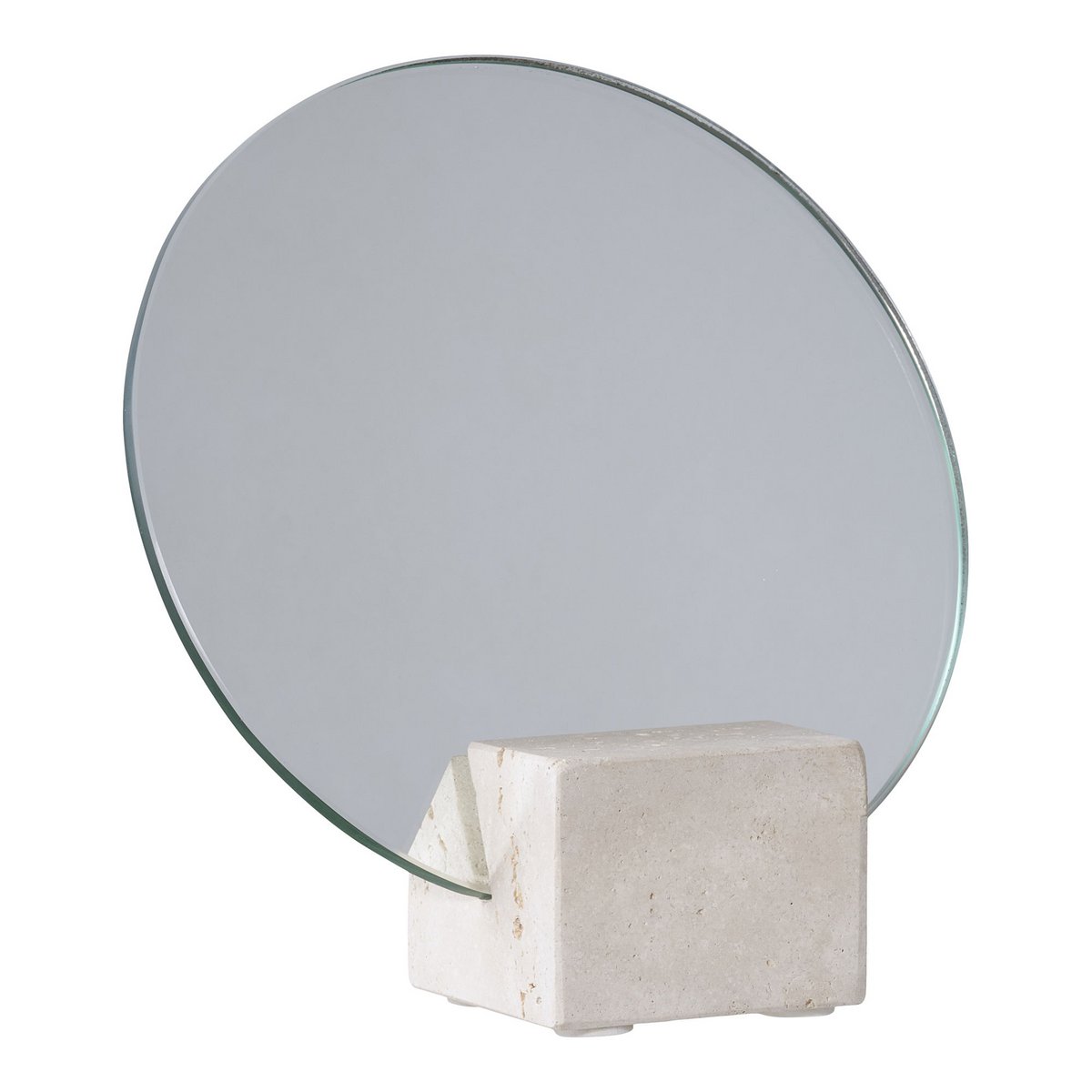Travertine Table Mirror - Beige Makeup Vanity Mirror, 18cm
