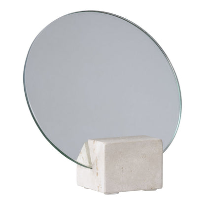 Travertine Table Mirror - Beige Makeup Vanity Mirror, 18cm