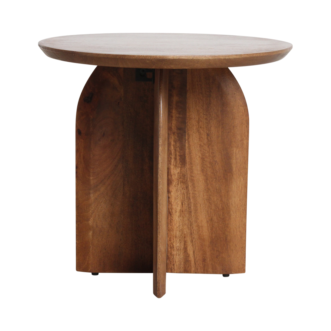Mango Wood Side Table - Round Bullnose Accent Table, 50 cm