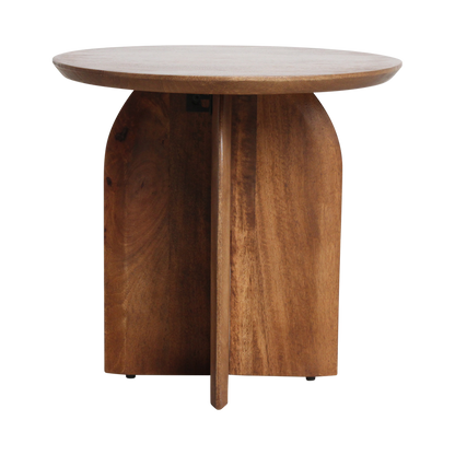 Mango Wood Side Table - Round Bullnose Accent Table, 50 cm