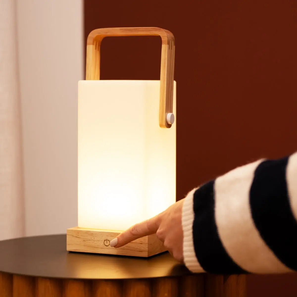 Wooden Table Lamp – Light Brown, Cordless & Rechargeable
