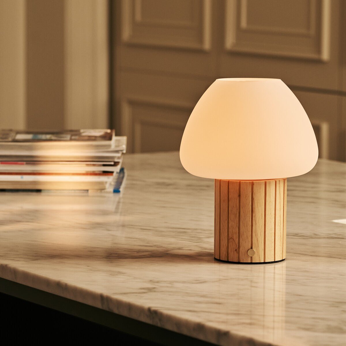 Romée Light Brown Rechargeable Table Lamp | Modular Lampshade, Dimmable & 3 Light Colors
