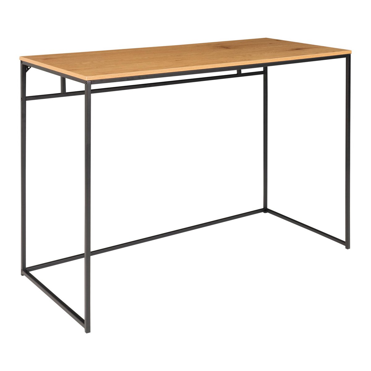 Oak Look Desk Black Metal Frame - Modern Home Office 100x45cm
