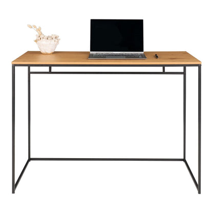 Oak Look Desk Black Metal Frame - Modern Home Office 100x45cm