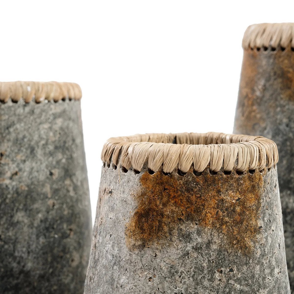 Terracotta Vase - Antique Grey Raffia Accent - Small
