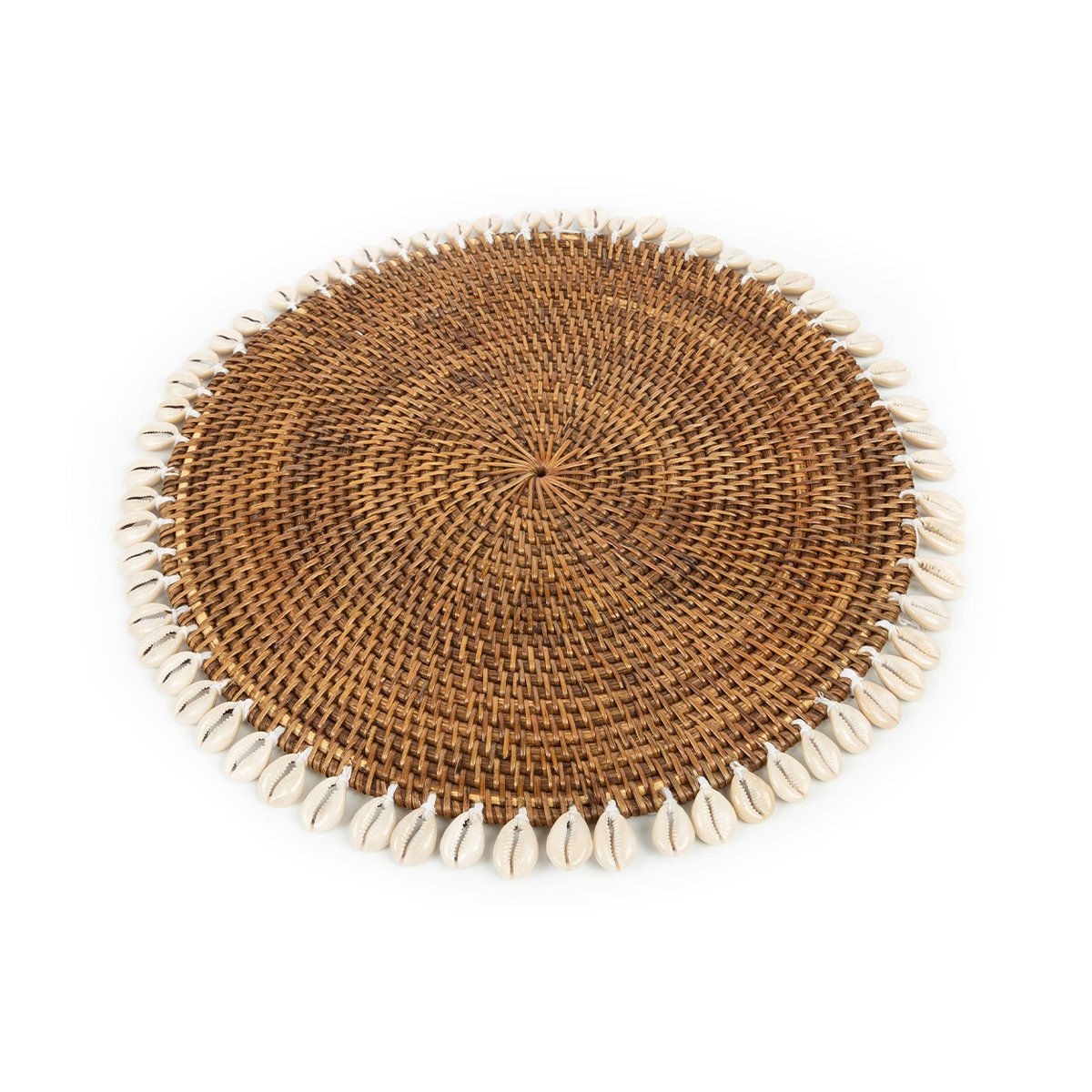 Rattan Placemat with Shells - Natural Brown Table Decor