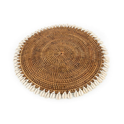 Rattan Placemat with Shells - Natural Brown Table Decor