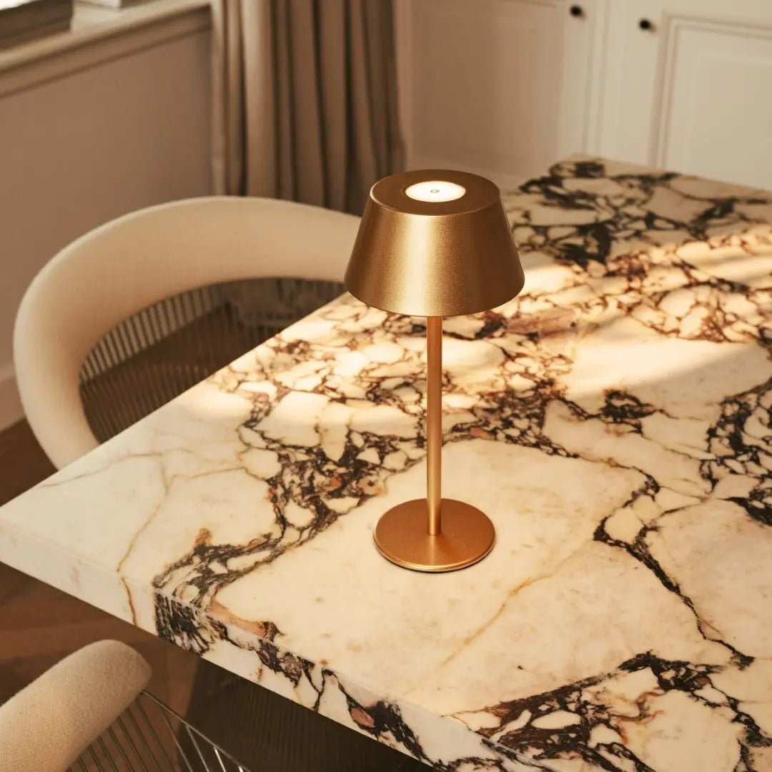 Gold Table Lamp Cordless - Modern Design, 3 Light Modes
