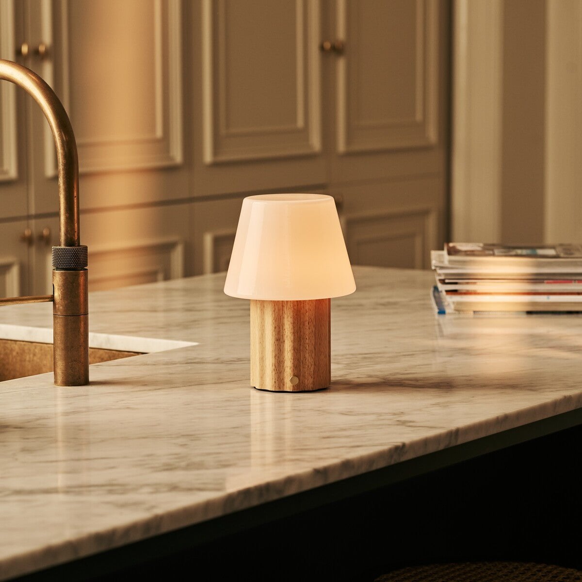 Javi Light Brown Rechargeable Table Lamp | Versatile, Wood & Up to 100 Hours of Light