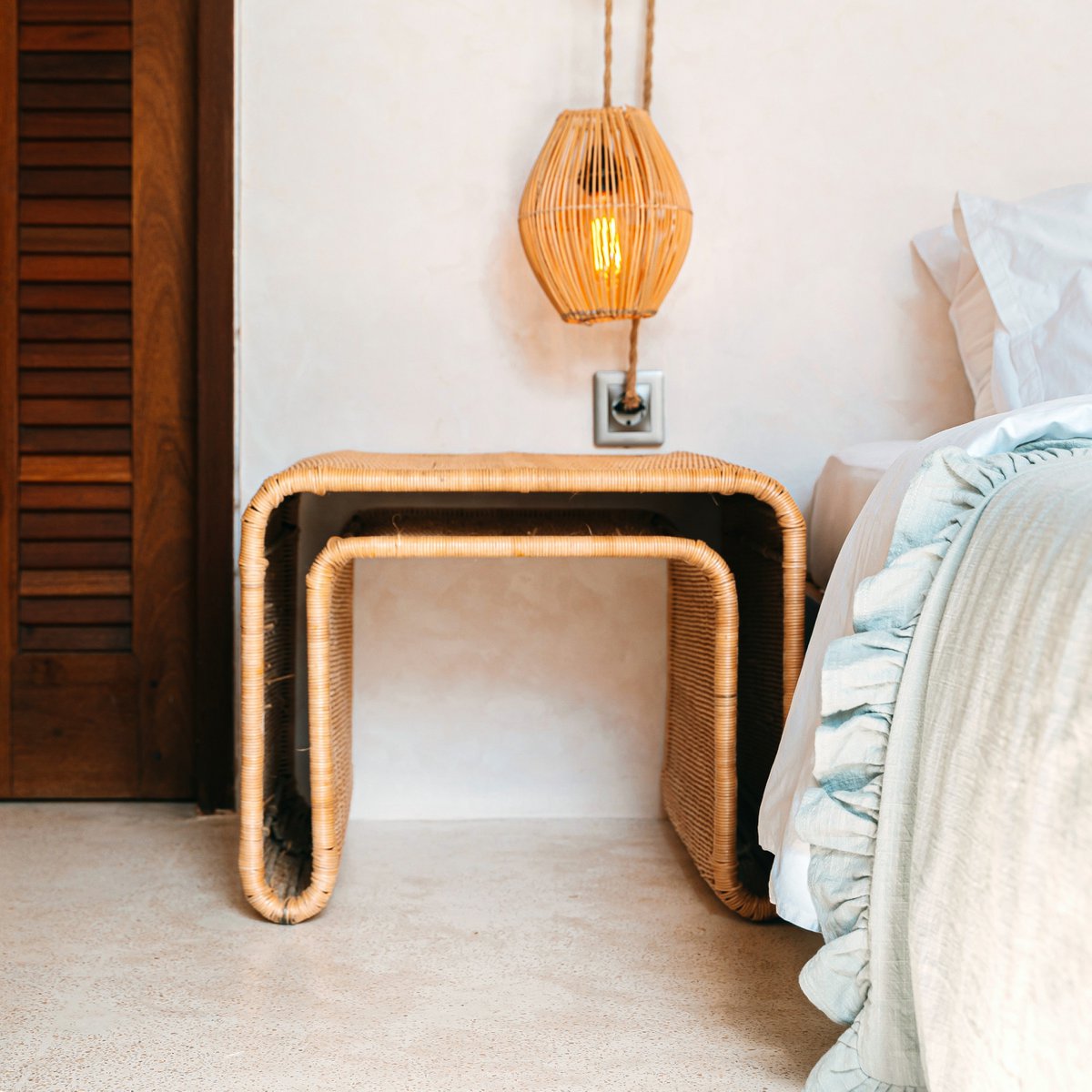 Rattan Side Table - Handcrafted Metal Frame Coffee Table Bayu