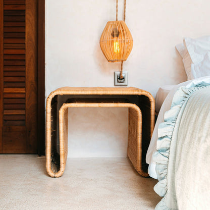 Rattan Side Table - Handcrafted Metal Frame Coffee Table Bayu