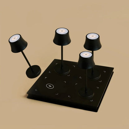 Combi Set Profesional | 4 lámparas de mesa recargables De Pijp Mini Midnight Black y 1 estación de carga Amstel