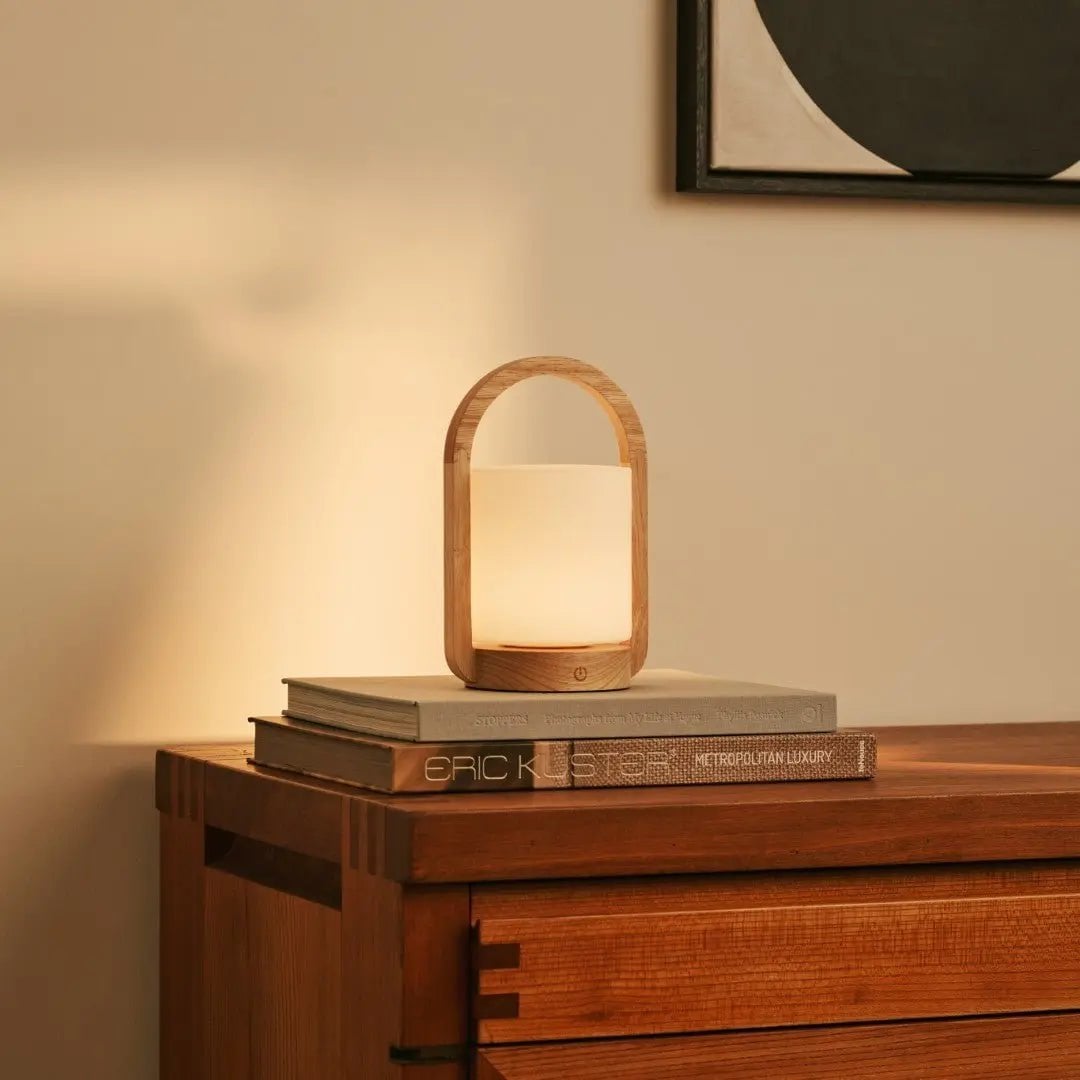 George Light Brown Wooden Rechargeable Lamp | Modern, Versatile & 3 Light Modes