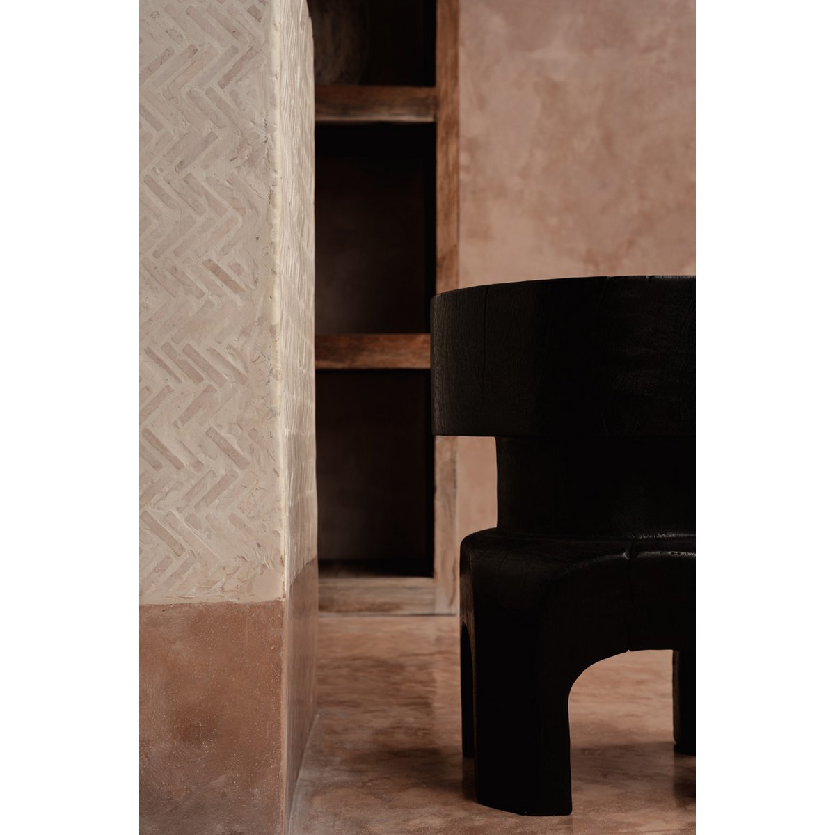 Solid Wood Squat Stool - Black Circular Accent Seat