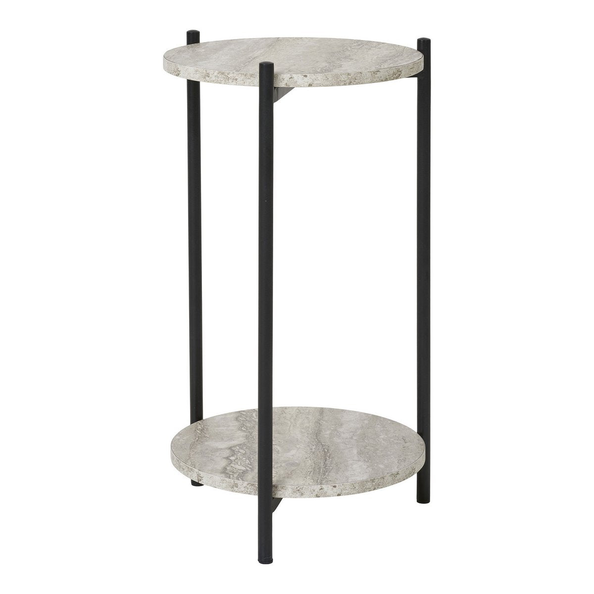 Steel Side Table - Black & Beige Travertine-Look Accent Table, 27x46cm