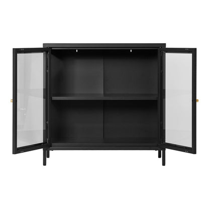 Steel and Glass Door Cabinet - Modern Black Sideboard
