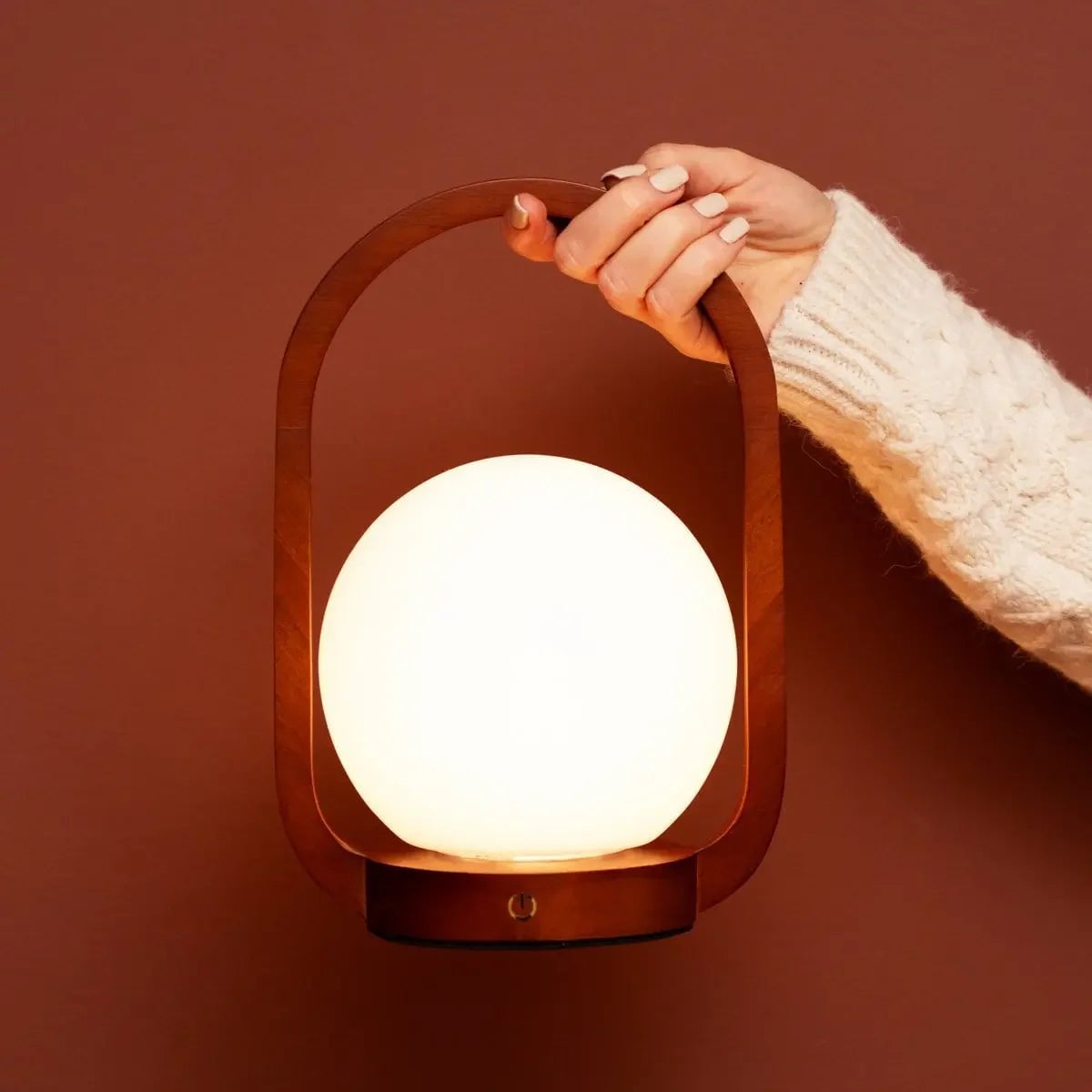 Wooden Cordless Table Lamp – Chestnut Brown, Rechargeable & Dimmable