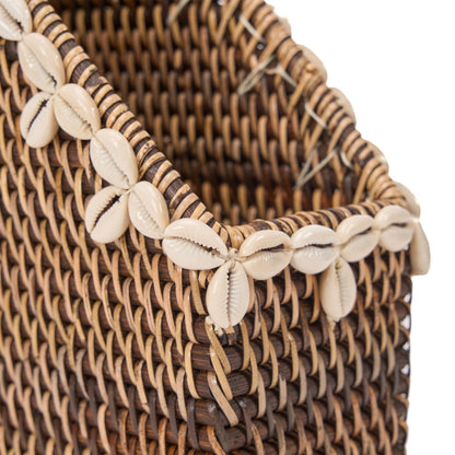 Rattan Desktop Organizer - Natural Brown Shell Edge Design