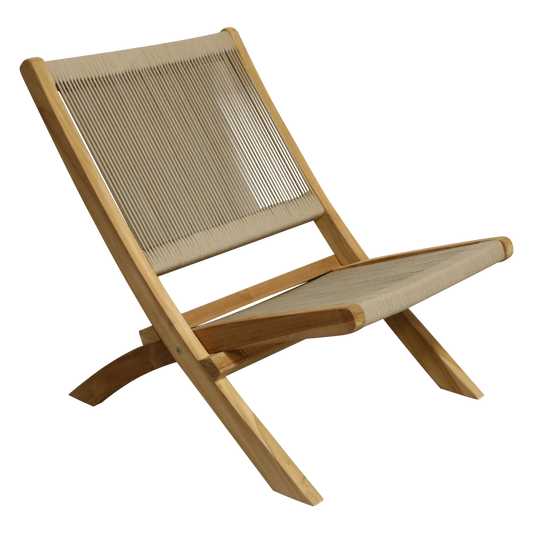 Teak Lounge Chair – Folding Rope Garden Chair, Natural Finish