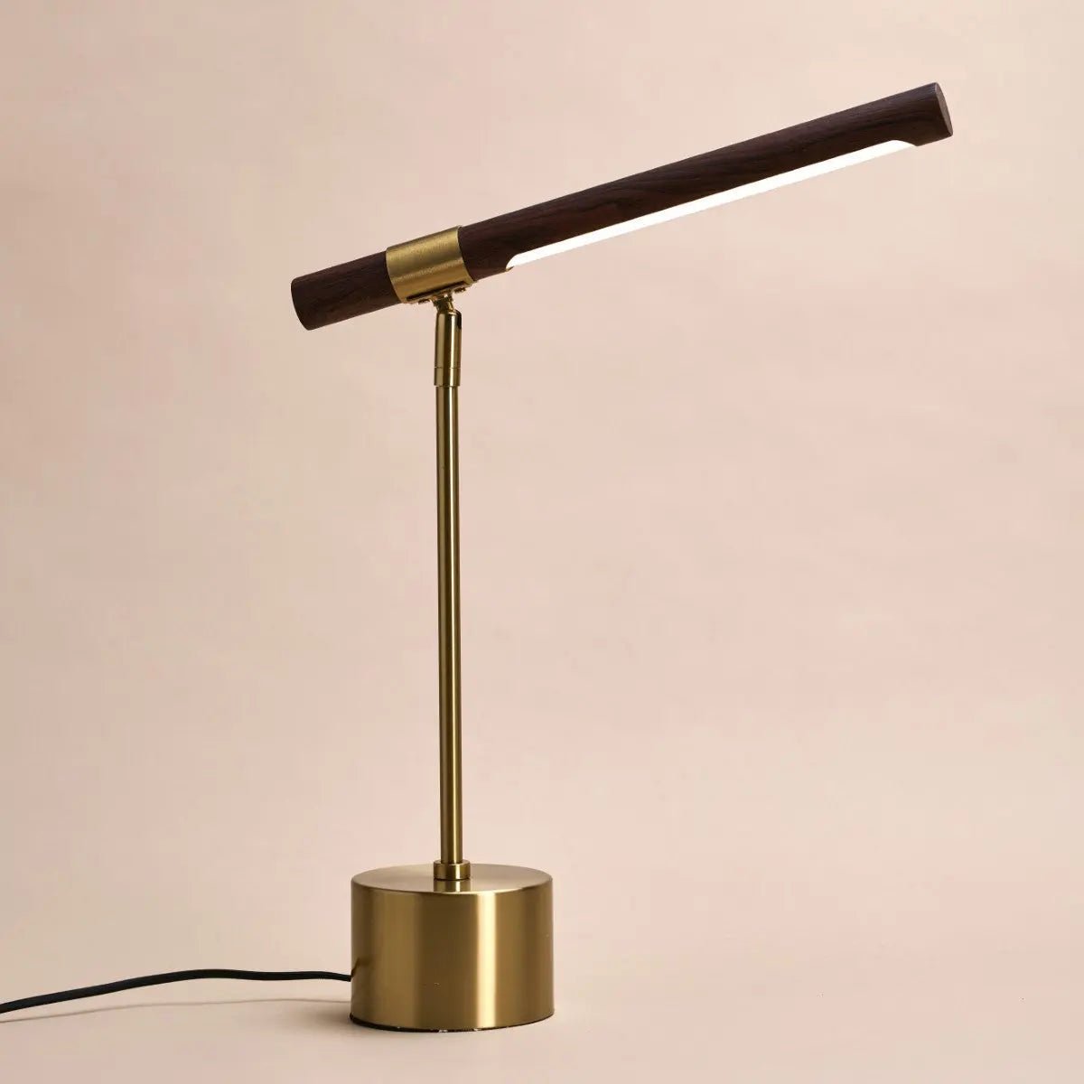 LED Table Lamp - Gold Metal & Wood, Adjustable Scandinavian Desk Light